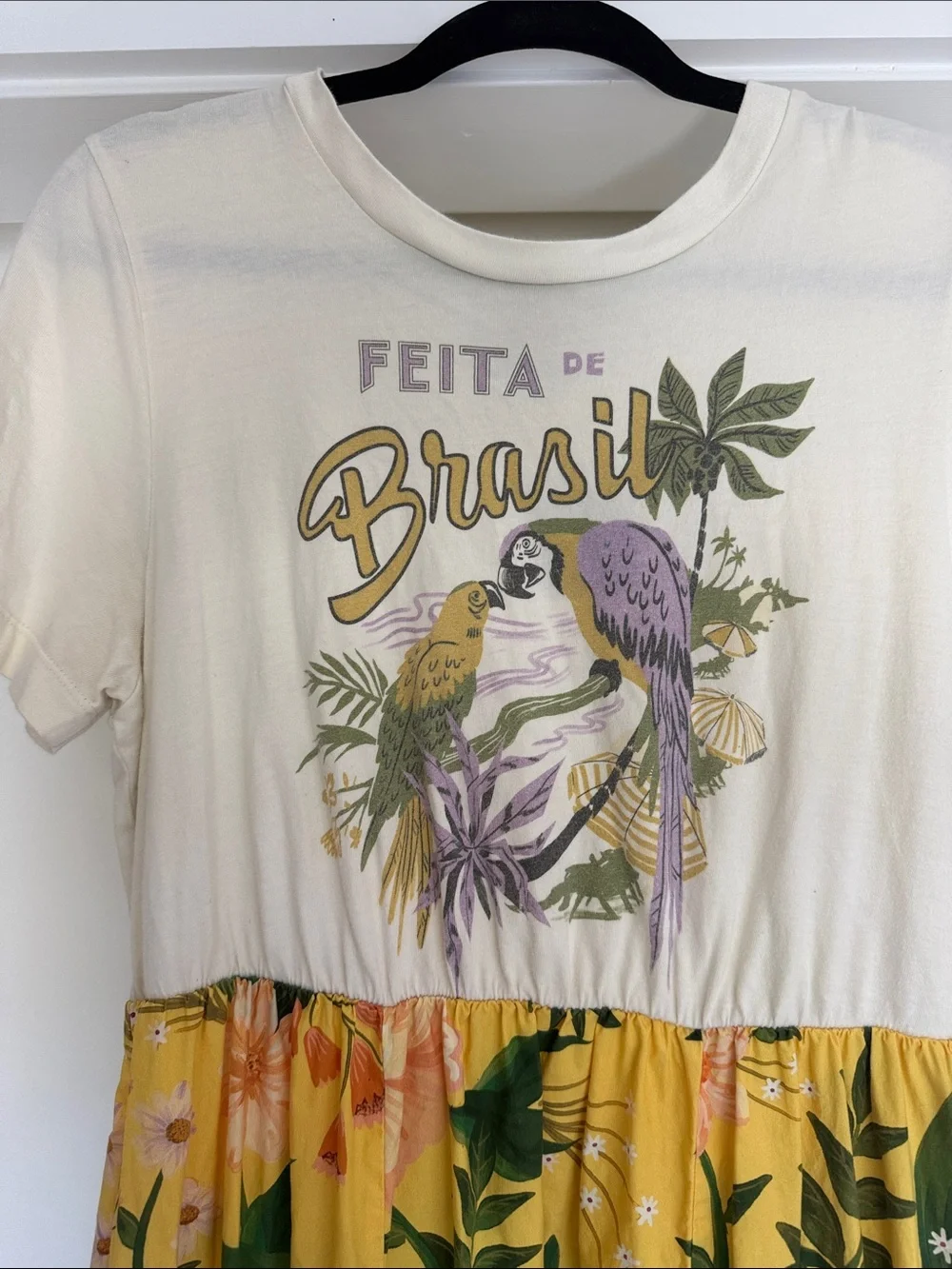 Farm Rio Tiered Tee Dress Anthropologie Mixed Poplin T-Shirt Cotton Brazil M - Picture 5 of 7